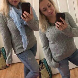 Nautica | Gray Cable Knit Pullover V-Neck Sweater | Size Medium